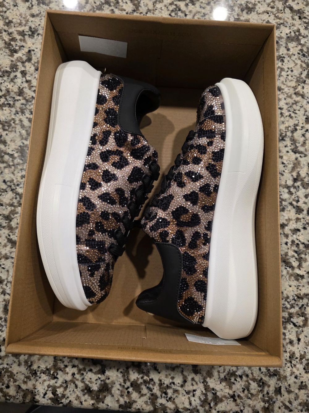 Leopard Print Crystal Embellished Women's Sneakers - Black & Brown - Picture 2 of 10